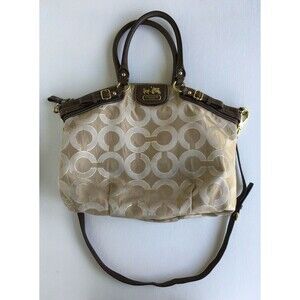 Coach Madison Op Art Metallic Outline Lindsey Satchel Brass/Light Khaki No 18635